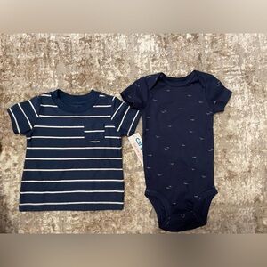 Carter's Navy striped and White shirt and navy Bodysuit Set size 6M-NWT